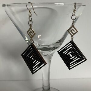 🧚 2/$15 Bohemian Carved Wood Geometric Dangle Drop Earrings Wooden Handmade